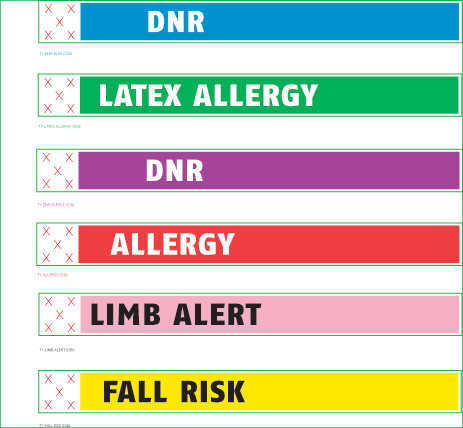 ZEBRA ZEB-TYFALLRISK Wristband, Tyvek, 1x10in (25.4x254mm); A ZEBRA ZEB-TYFALLRISK Wristband, Tyvek, 1x10in (25.4x254mm); A