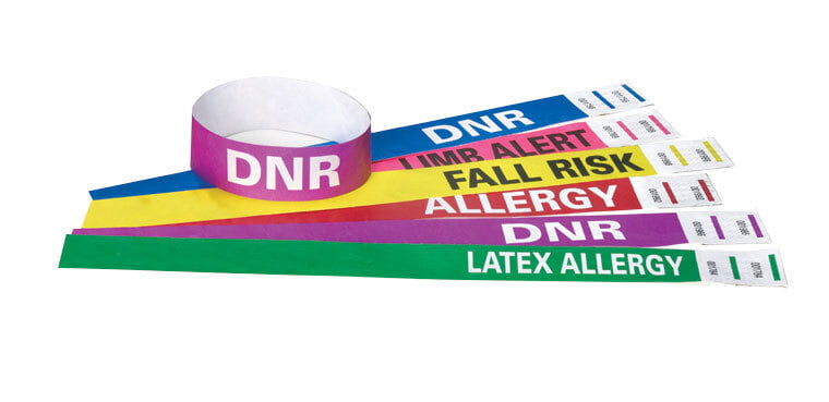 ZEBRA ZEB-TYFALLRISK Wristband, Tyvek, 1x10in (25.4x254mm); A ZEBRA ZEB-TYFALLRISK Wristband, Tyvek, 1x10in (25.4x254mm); A