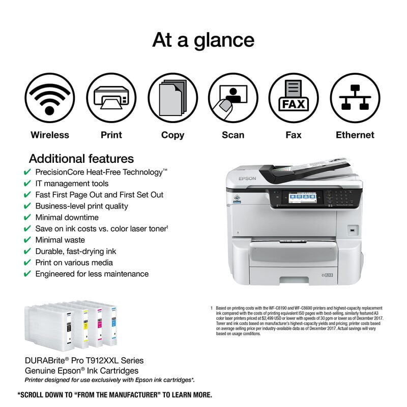 WorkForce Pro WF-C8690 A3 Colour MFP with PCL/PostScript